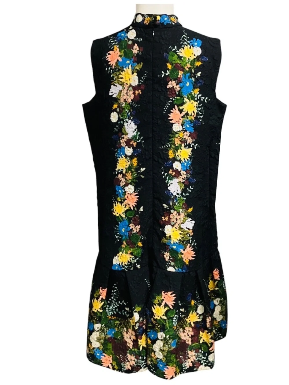 ERDEM BLACK MULTI NENA PLEATED FLORAL PRINT CLOQUE DRESS - Picture 3 of 5